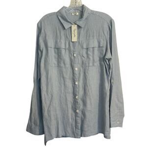 Symple NYC Women's Linen Shirt Size S Blue Button Down Beach Lagenlook Work